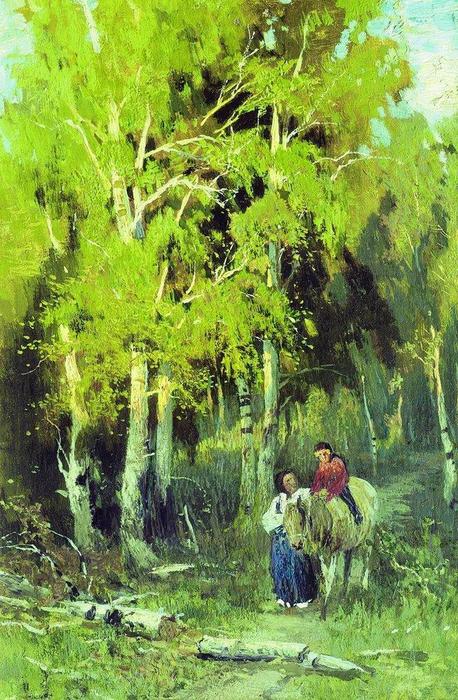 Wikioo.org - The Encyclopedia of Fine Arts - Painting, Artwork by Fyodor Alexandrovich Vasilyev - Road through a Birchwood