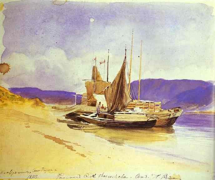 Wikioo.org - The Encyclopedia of Fine Arts - Painting, Artwork by Fyodor Alexandrovich Vasilyev - Barges near the Bank