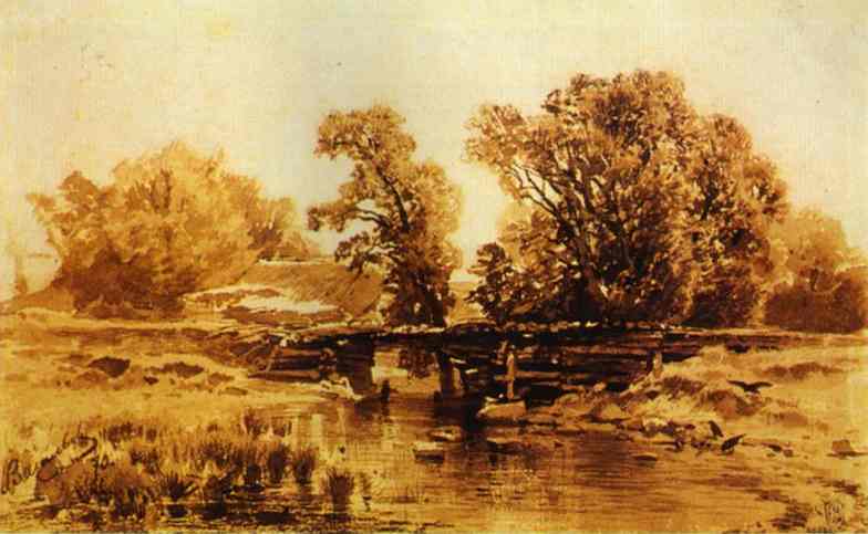 Wikioo.org - Encyklopedia Sztuk Pięknych - Malarstwo, Grafika Fyodor Alexandrovich Vasilyev - Bridge over a Brook