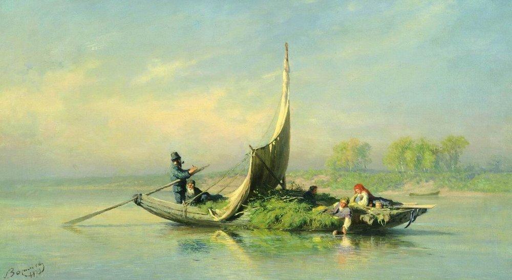 Wikioo.org - The Encyclopedia of Fine Arts - Painting, Artwork by Fyodor Alexandrovich Vasilyev - Peasant Family in a Boat
