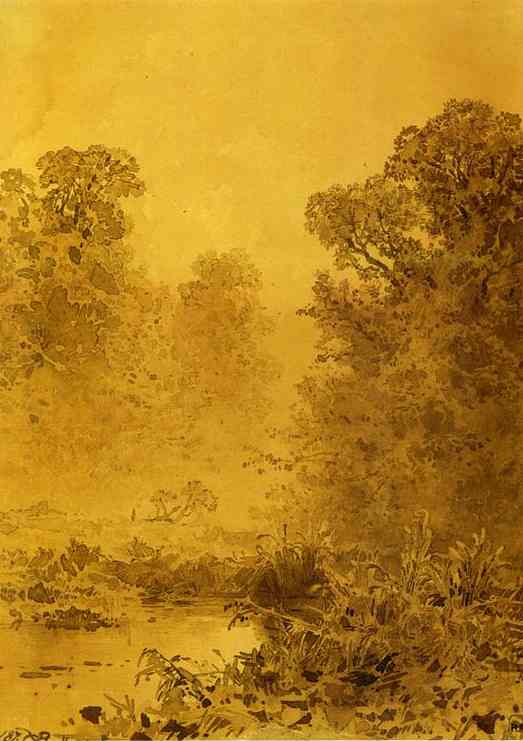 Wikioo.org - The Encyclopedia of Fine Arts - Painting, Artwork by Fyodor Alexandrovich Vasilyev - Swamp in a Forest. Mist