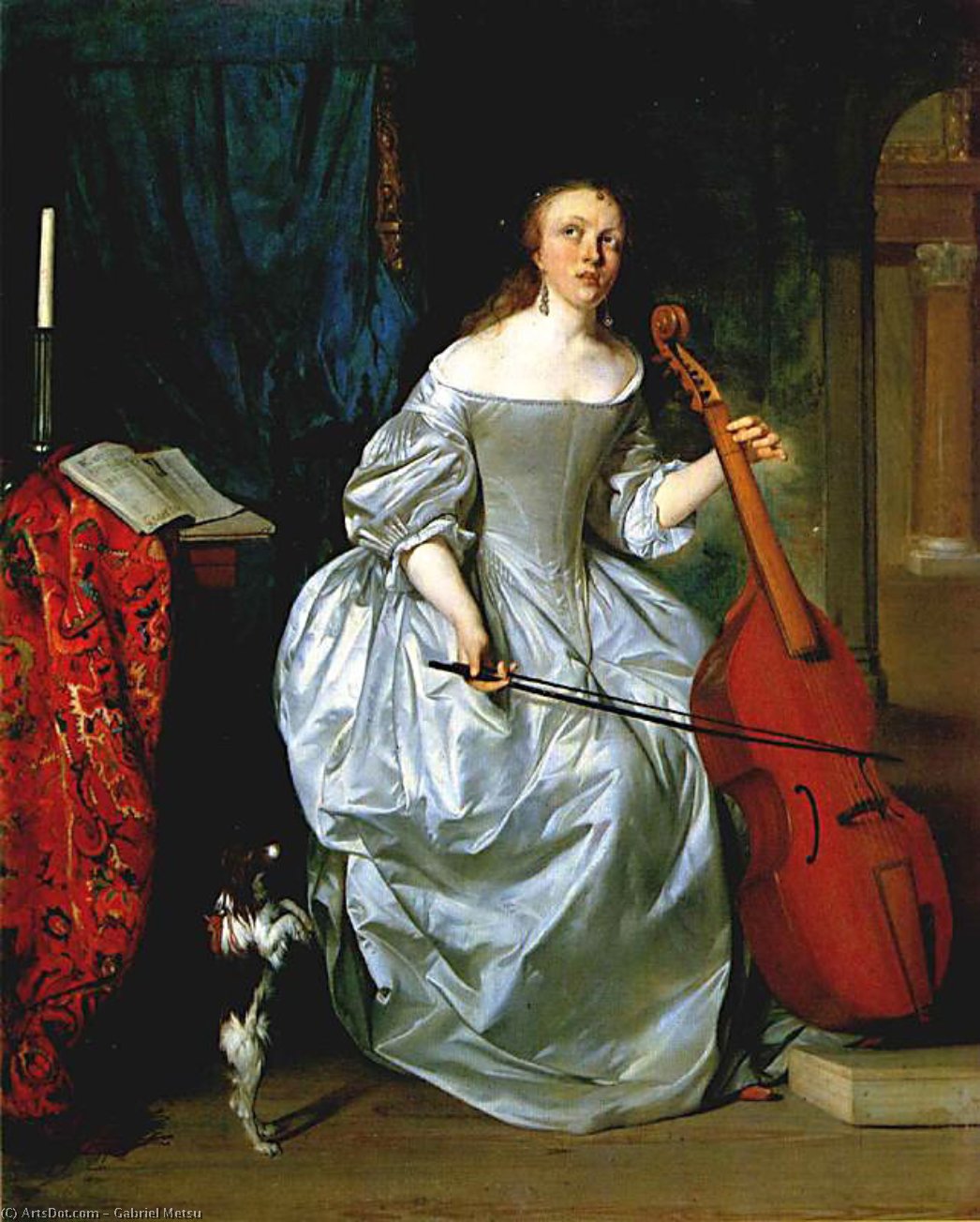 WikiOO.org - Encyclopedia of Fine Arts - Maalaus, taideteos Gabriel Metsu - Woman Playing a Viola de Gamba
