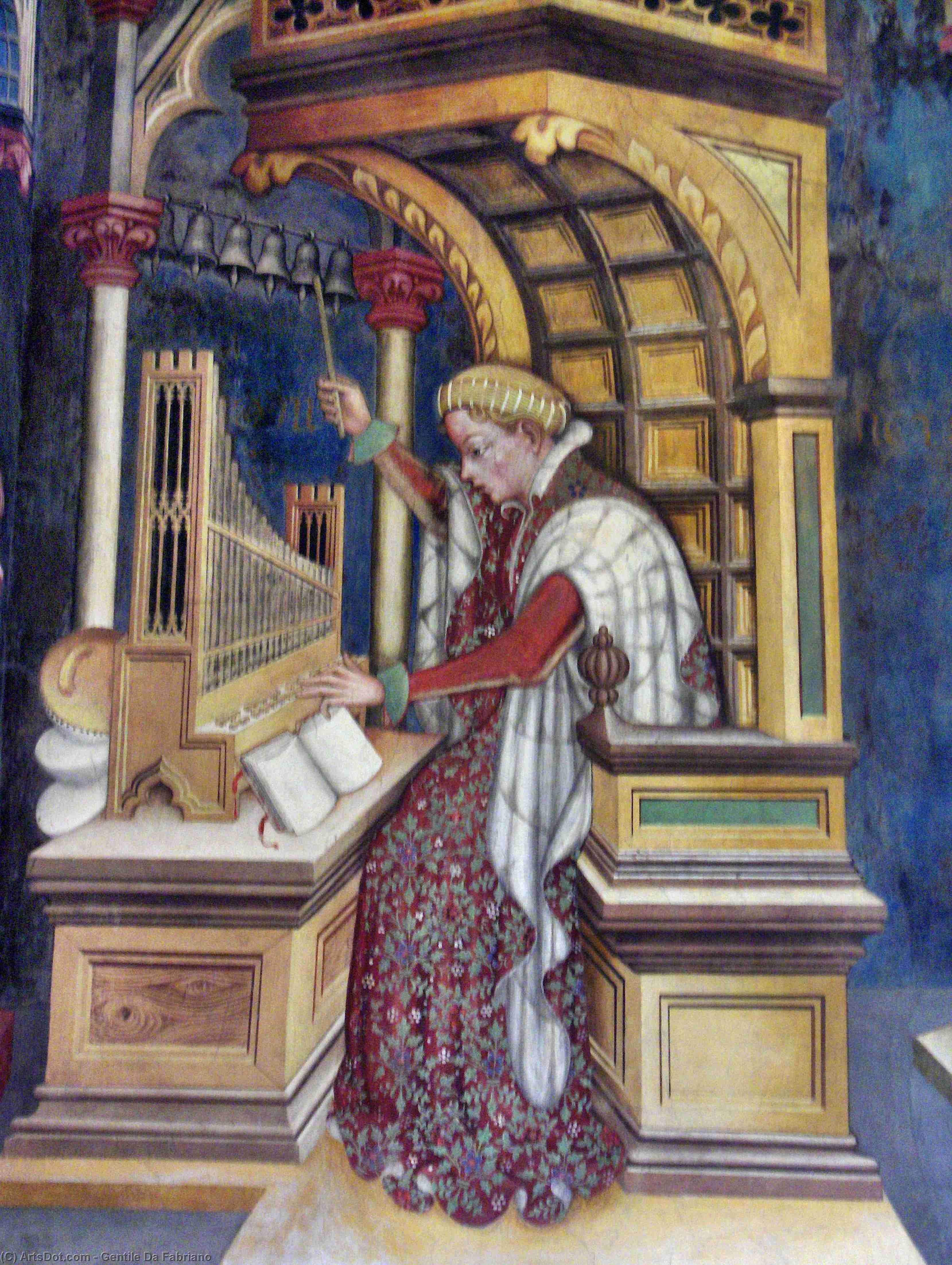 WikiOO.org - Encyclopedia of Fine Arts - Maľba, Artwork Gentile Da Fabriano - Music, Playing the Organ