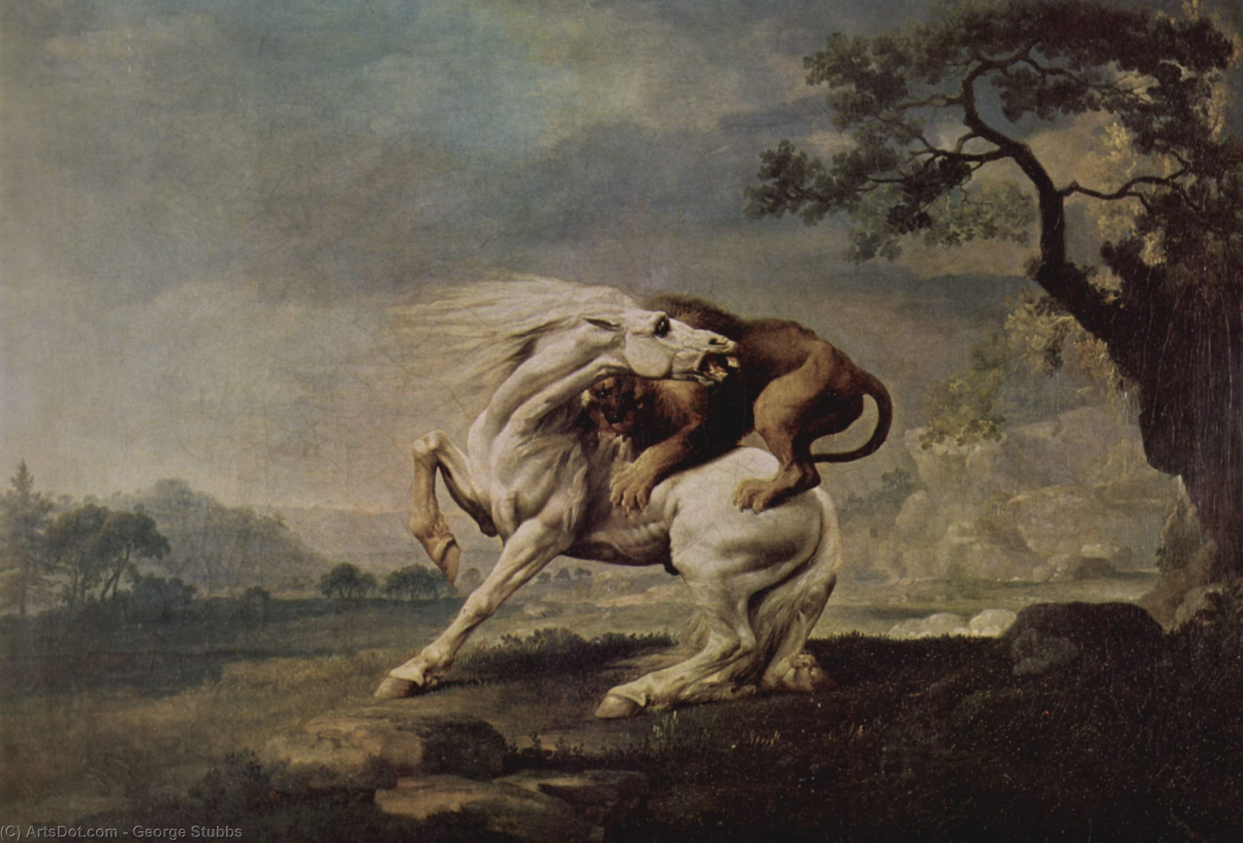 Wikioo.org - The Encyclopedia of Fine Arts - Painting, Artwork by George Stubbs - Lion Attacking a Horse