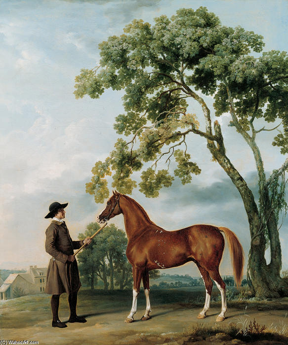 Wikioo.org - The Encyclopedia of Fine Arts - Painting, Artwork by George Stubbs - Lord Grosvenor's Arabian Stallion with a Groom