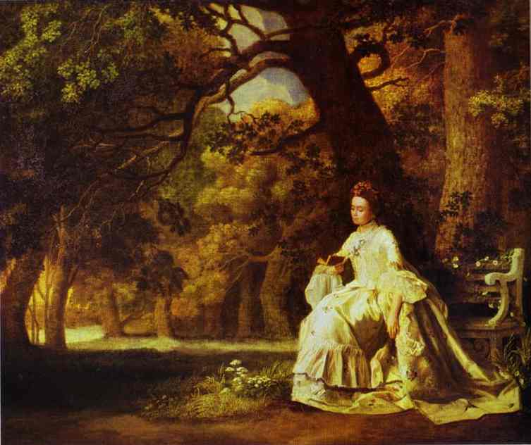 Wikioo.org – L'Enciclopedia delle Belle Arti - Pittura, Opere di George Stubbs - Reading Lady contro  Un  boscoso  parco