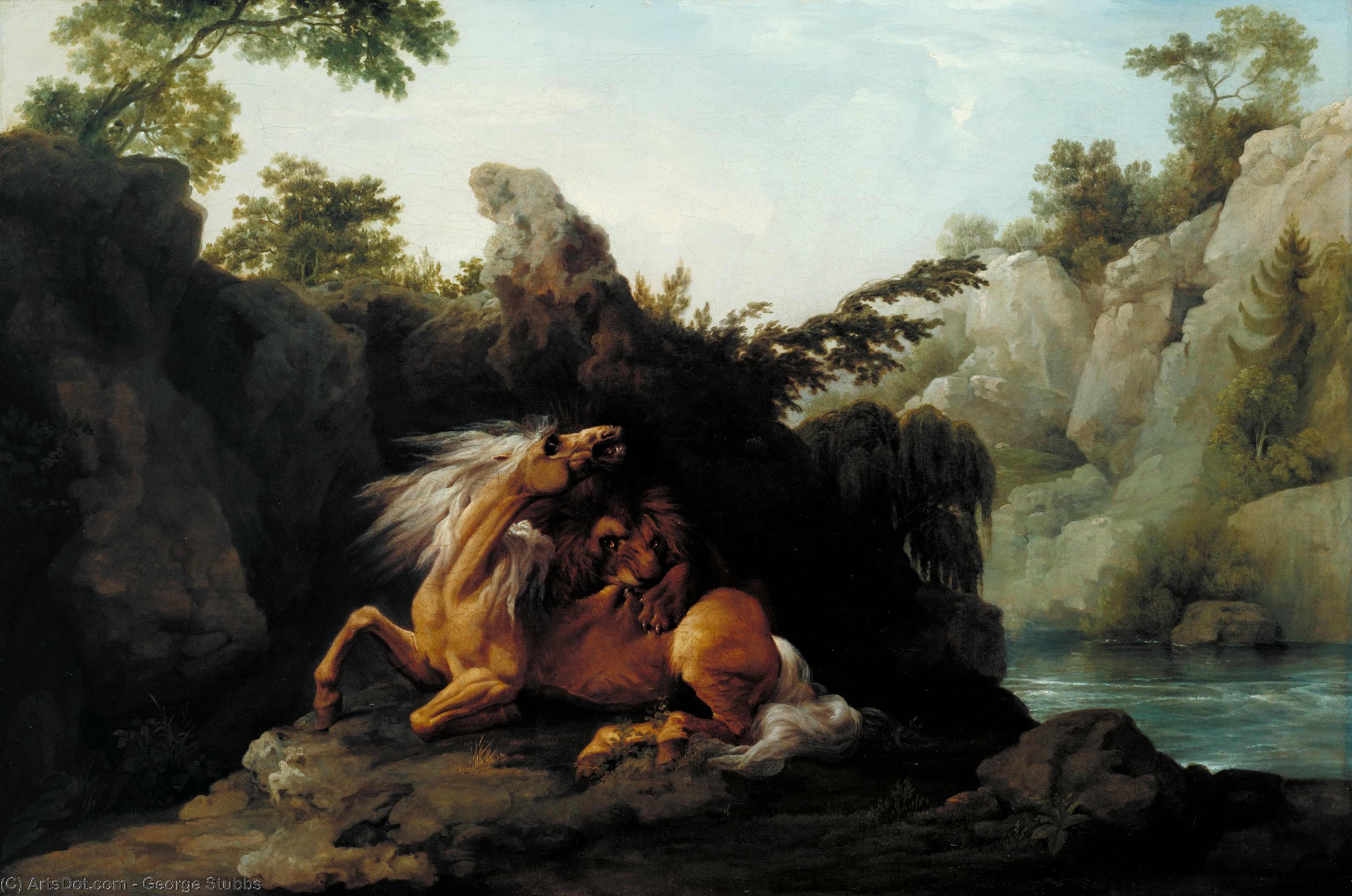 Wikoo.org - موسوعة الفنون الجميلة - اللوحة، العمل الفني George Stubbs - Horse Devoured by a Lion