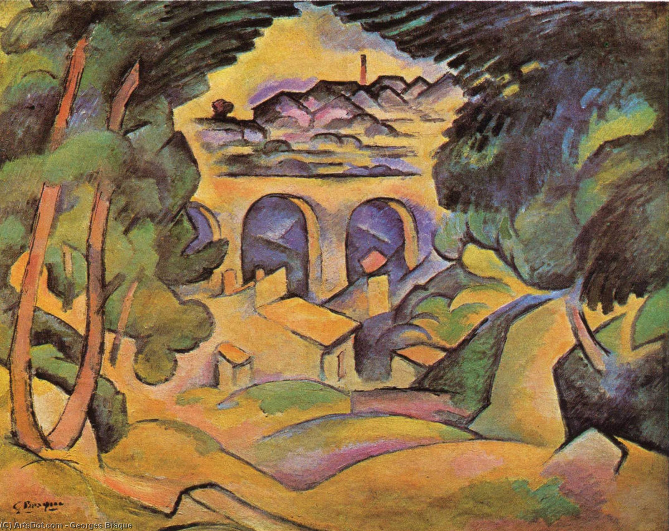 WikiOO.org - Encyclopedia of Fine Arts - Maalaus, taideteos Georges Braque - Viaduct at Estaque