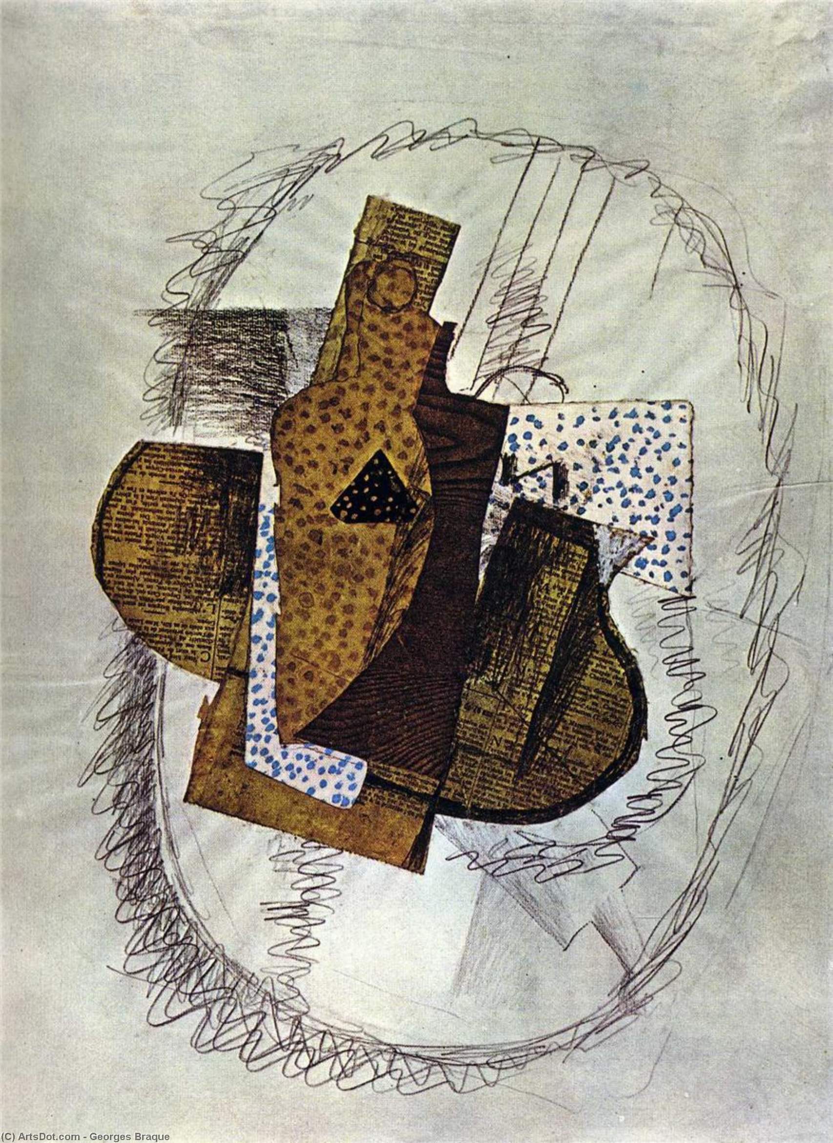 WikiOO.org - Encyclopedia of Fine Arts - Lukisan, Artwork Georges Braque - Still life with Bottle of Bass