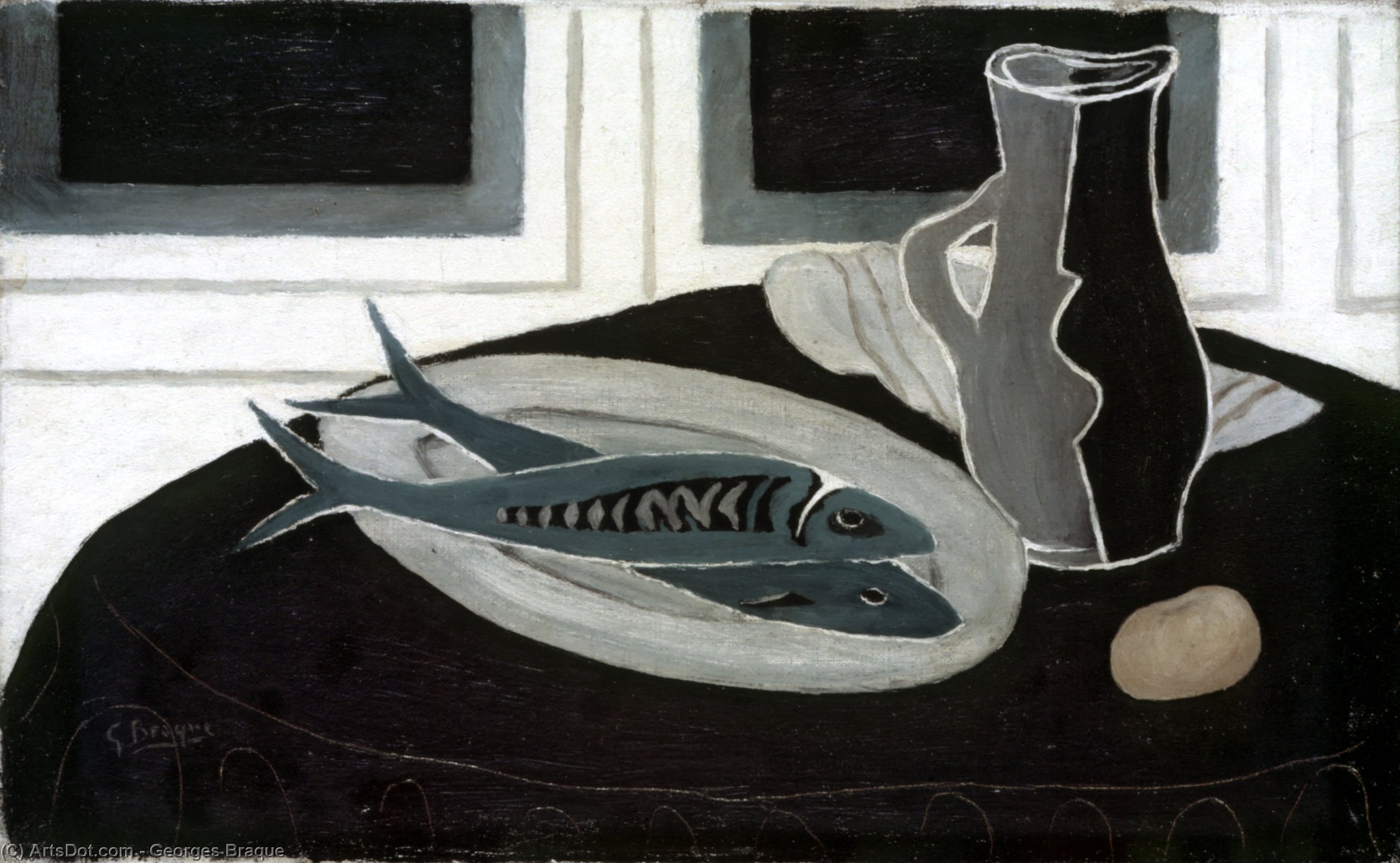 WikiOO.org - Enciklopedija dailės - Tapyba, meno kuriniai Georges Braque - Bottle and Fish