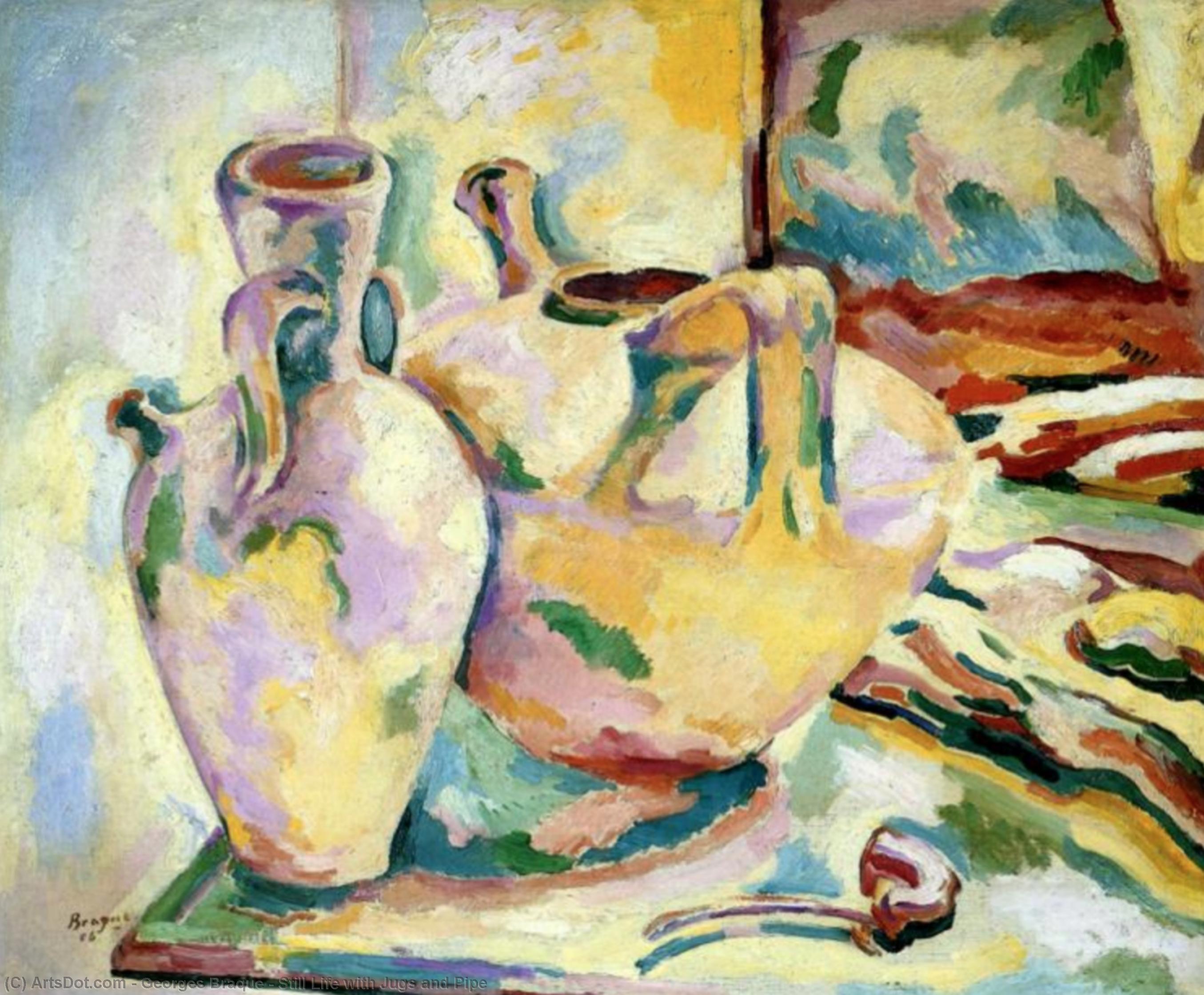 Wikioo.org - The Encyclopedia of Fine Arts - Painting, Artwork by Georges Braque - Still Life with Jugs and Pipe