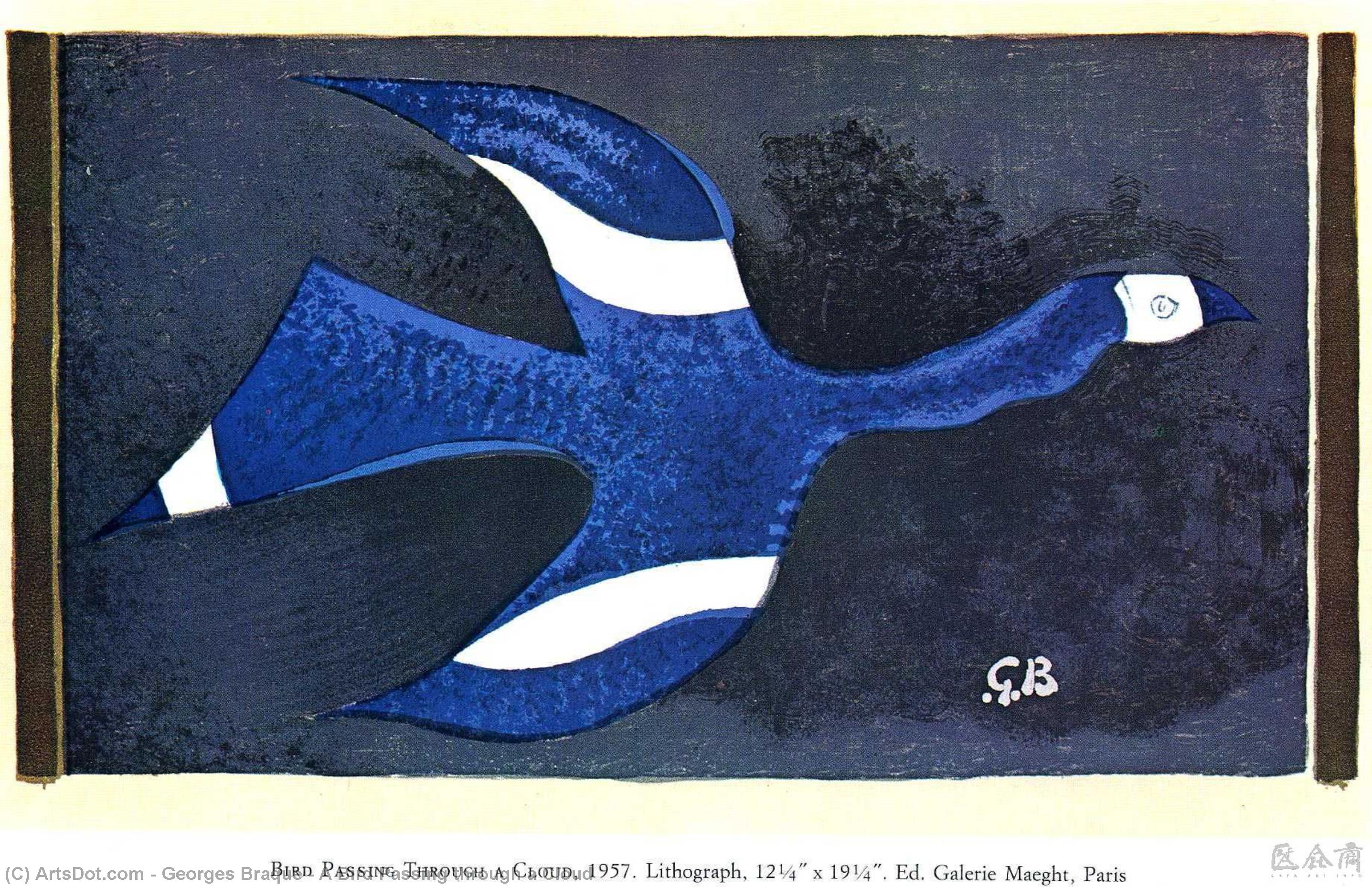 Wikoo.org - موسوعة الفنون الجميلة - اللوحة، العمل الفني Georges Braque - A Bird Passing through a Cloud
