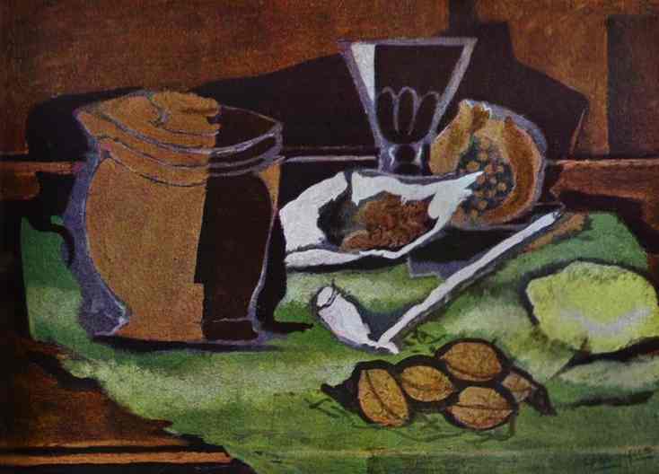 Wikioo.org – L'Encyclopédie des Beaux Arts - Peinture, Oeuvre de Georges Braque - Citron, noix et pot avec du tabac