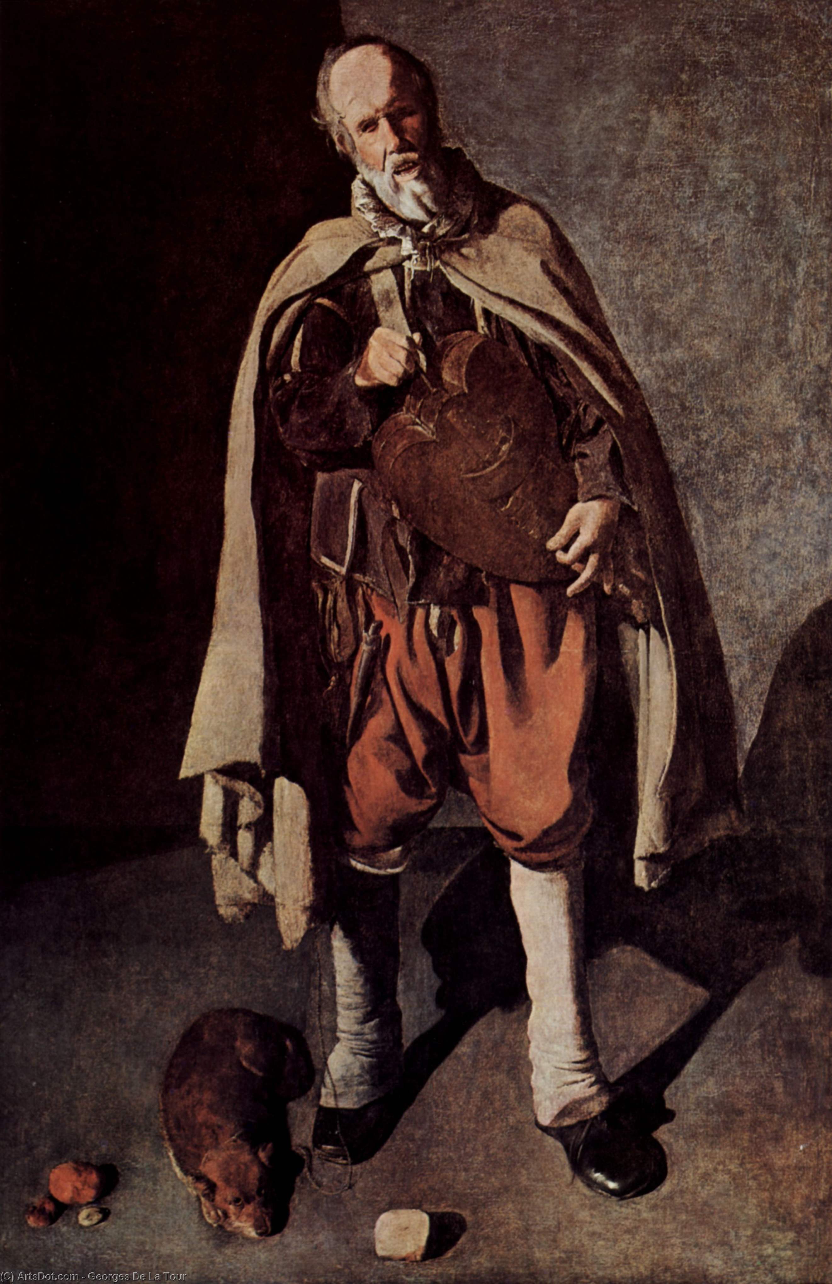 WikiOO.org - Encyclopedia of Fine Arts - Maľba, Artwork Georges De La Tour - The Hurdy-Gurdy Player with a Dog