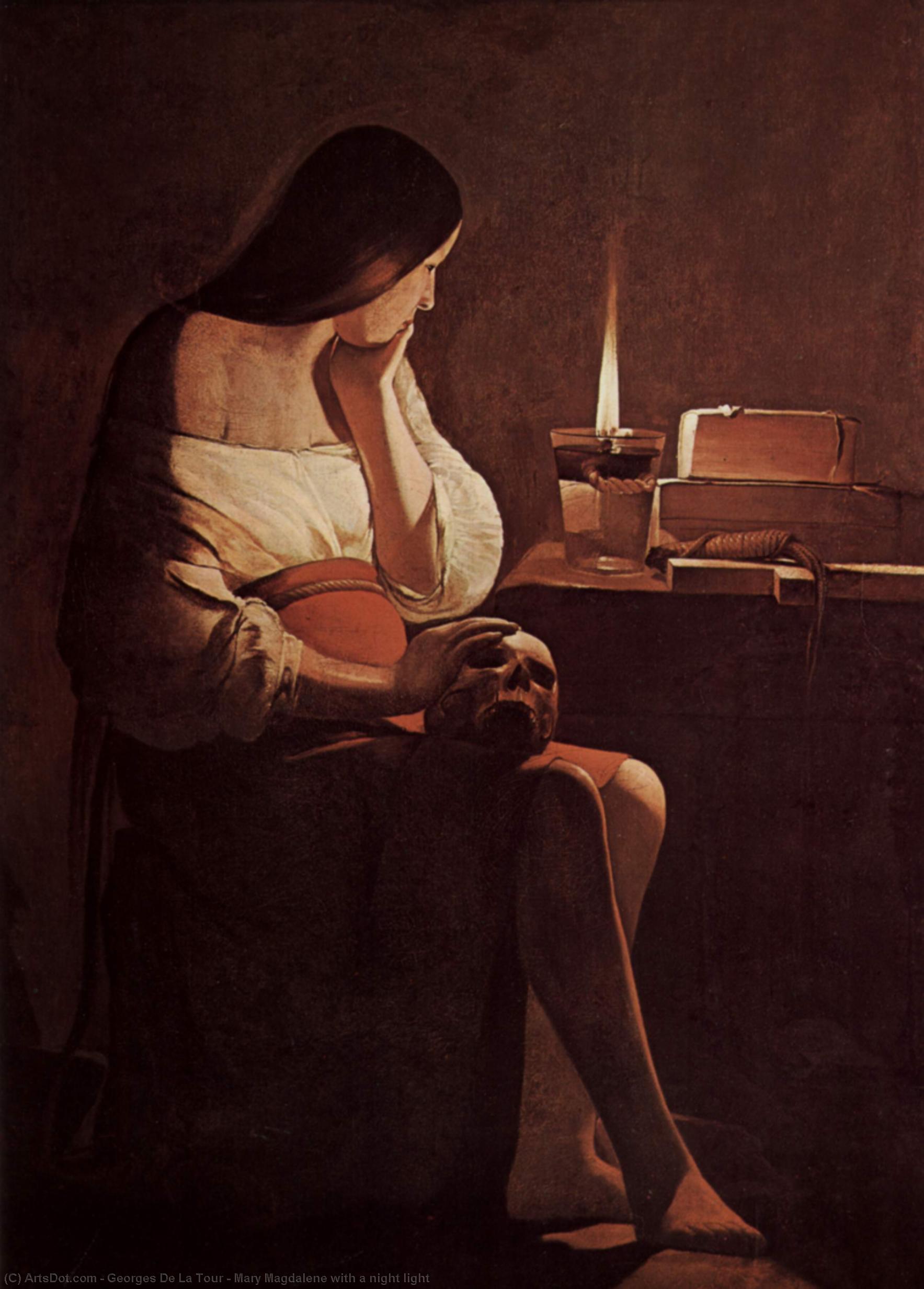 WikiOO.org - Εγκυκλοπαίδεια Καλών Τεχνών - Ζωγραφική, έργα τέχνης Georges De La Tour - Mary Magdalene with a night light