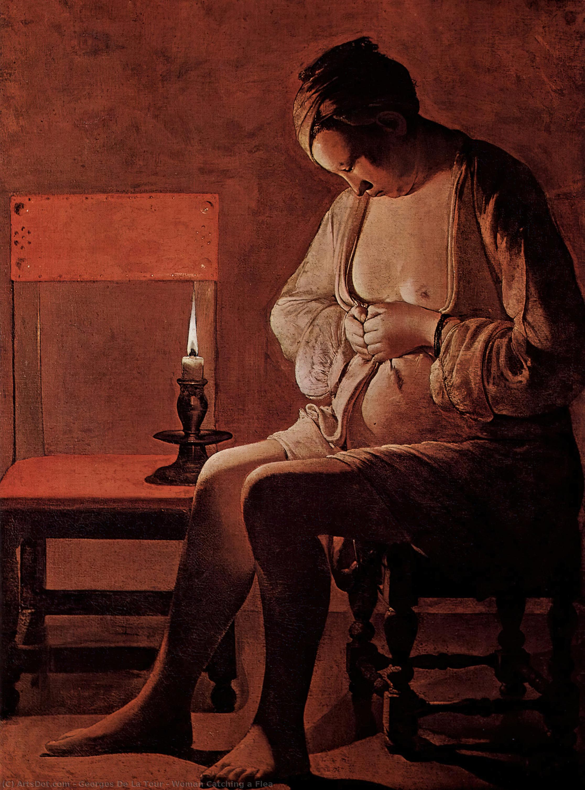 Wikioo.org - The Encyclopedia of Fine Arts - Painting, Artwork by Georges De La Tour - Woman Catching a Flea