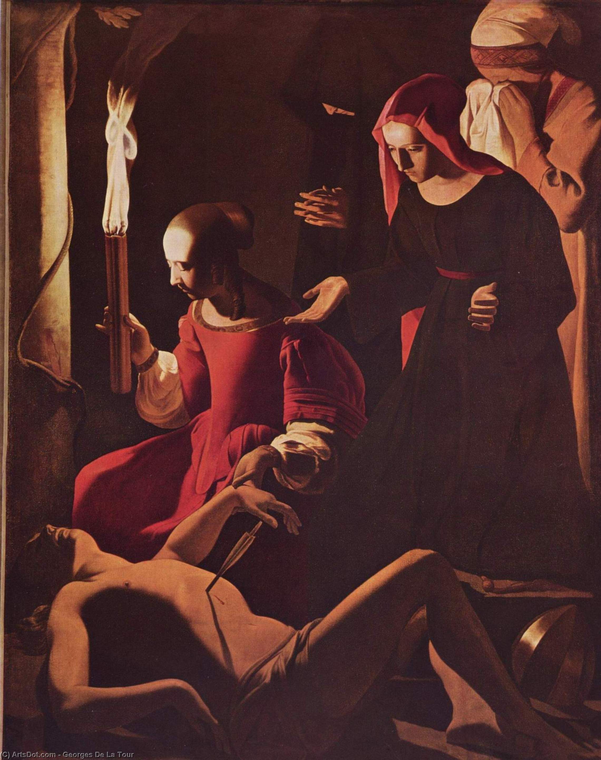 WikiOO.org - Encyclopedia of Fine Arts - Lukisan, Artwork Georges De La Tour - St. Sebastian Tended by St. Irene
