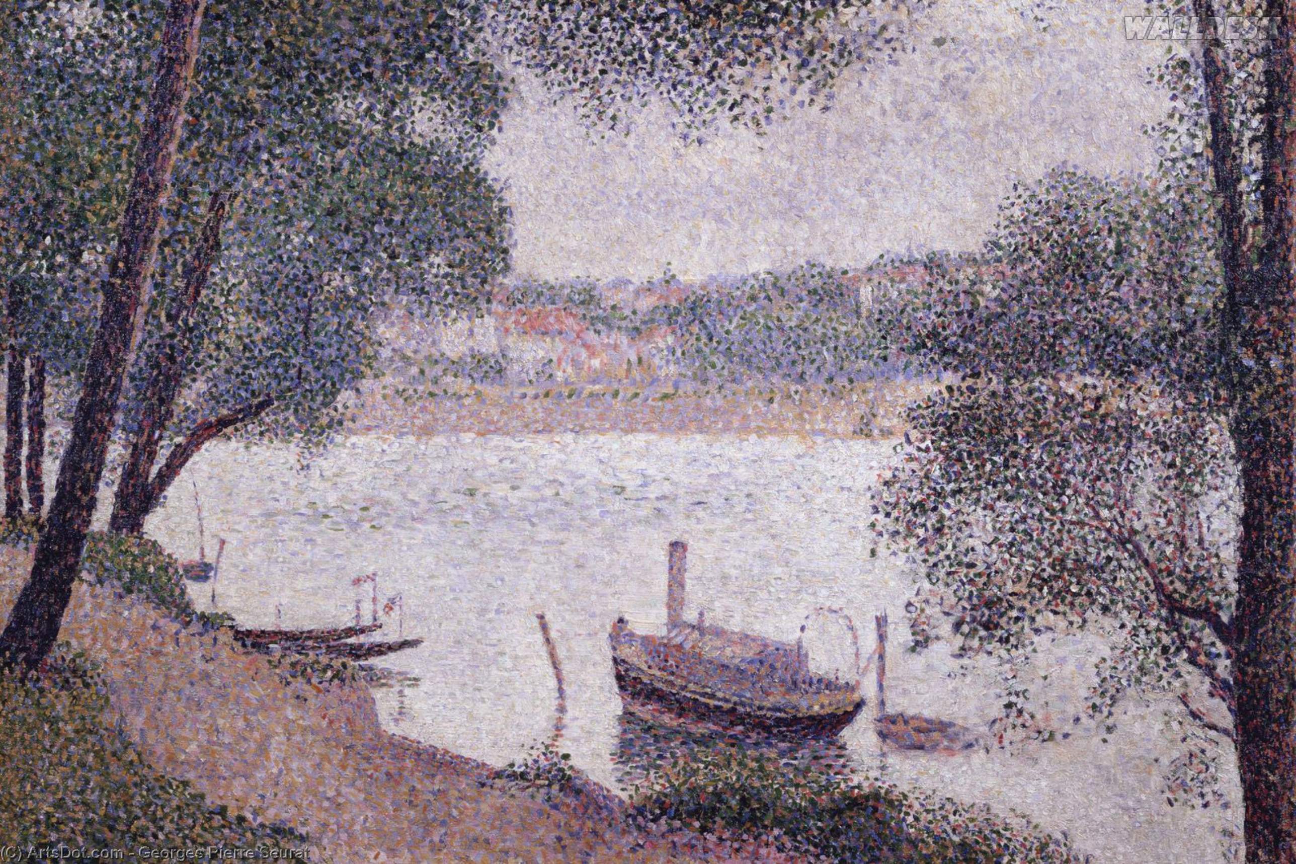 WikiOO.org - 百科事典 - 絵画、アートワーク Georges Pierre Seurat - 川 風景 と一緒に ボート