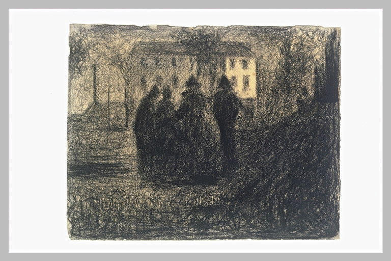 Wikioo.org - The Encyclopedia of Fine Arts - Painting, Artwork by Georges Pierre Seurat - Group of figures in front of a house and some trees
