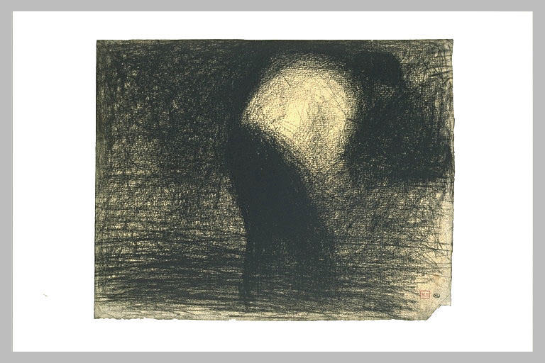 Wikoo.org - موسوعة الفنون الجميلة - اللوحة، العمل الفني Georges Pierre Seurat - At work the land: man's face in profile, leaning forward