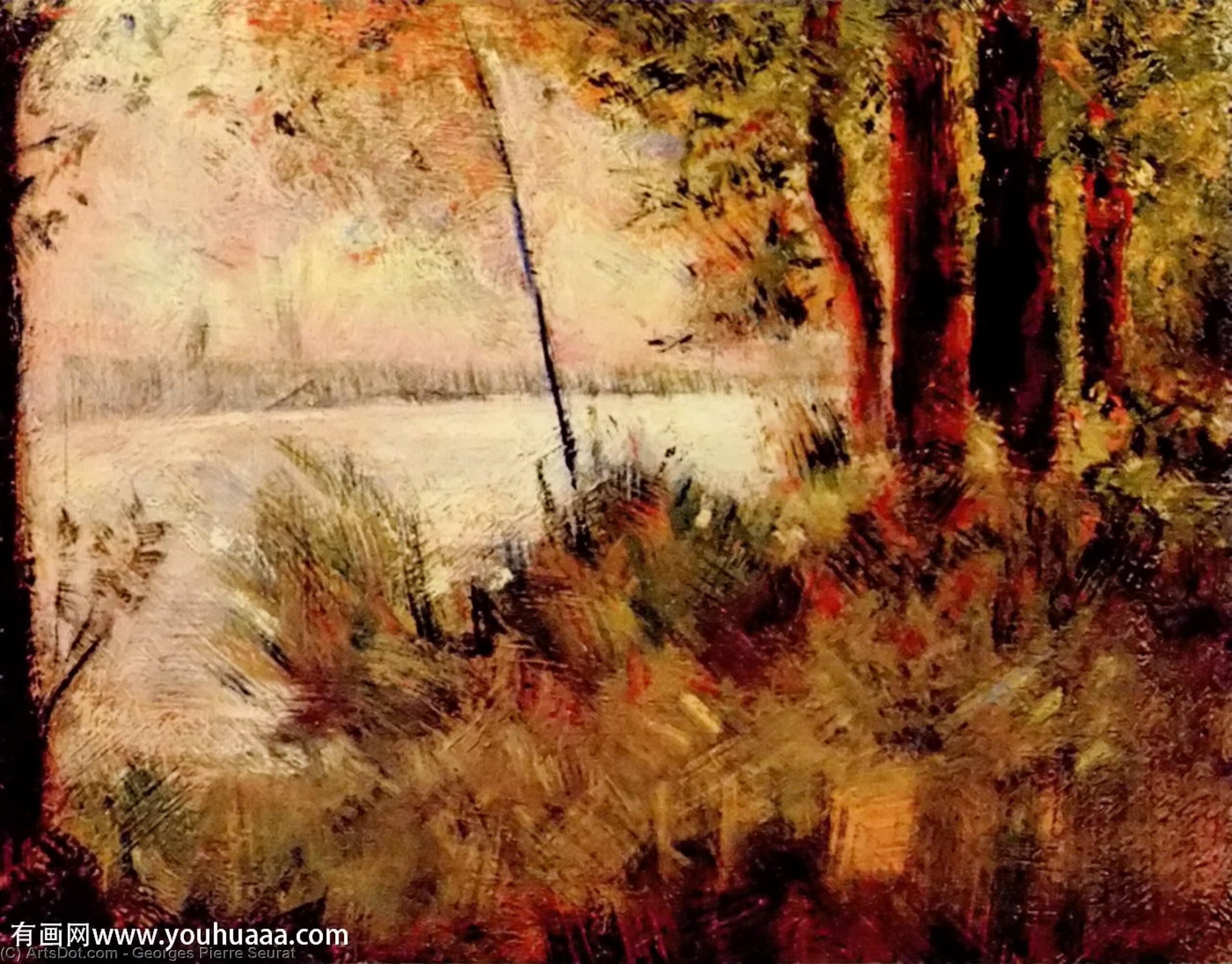 WikiOO.org - Encyclopedia of Fine Arts - Maleri, Artwork Georges Pierre Seurat - Grassy Riverbank