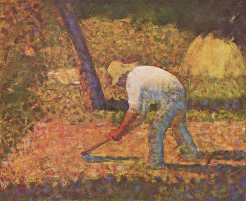 Wikoo.org - موسوعة الفنون الجميلة - اللوحة، العمل الفني Georges Pierre Seurat - Peasant with Hoe
