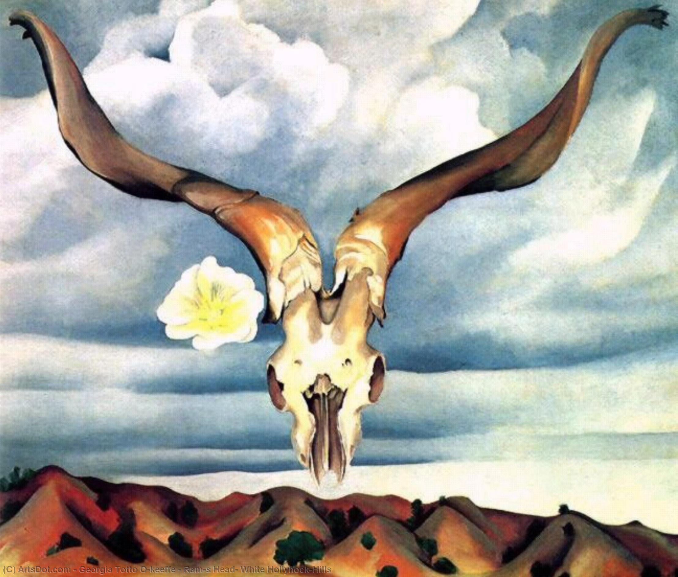 WikiOO.org - Εγκυκλοπαίδεια Καλών Τεχνών - Ζωγραφική, έργα τέχνης Georgia Totto O'keeffe - Ram's Head, White Hollyhock-Hills