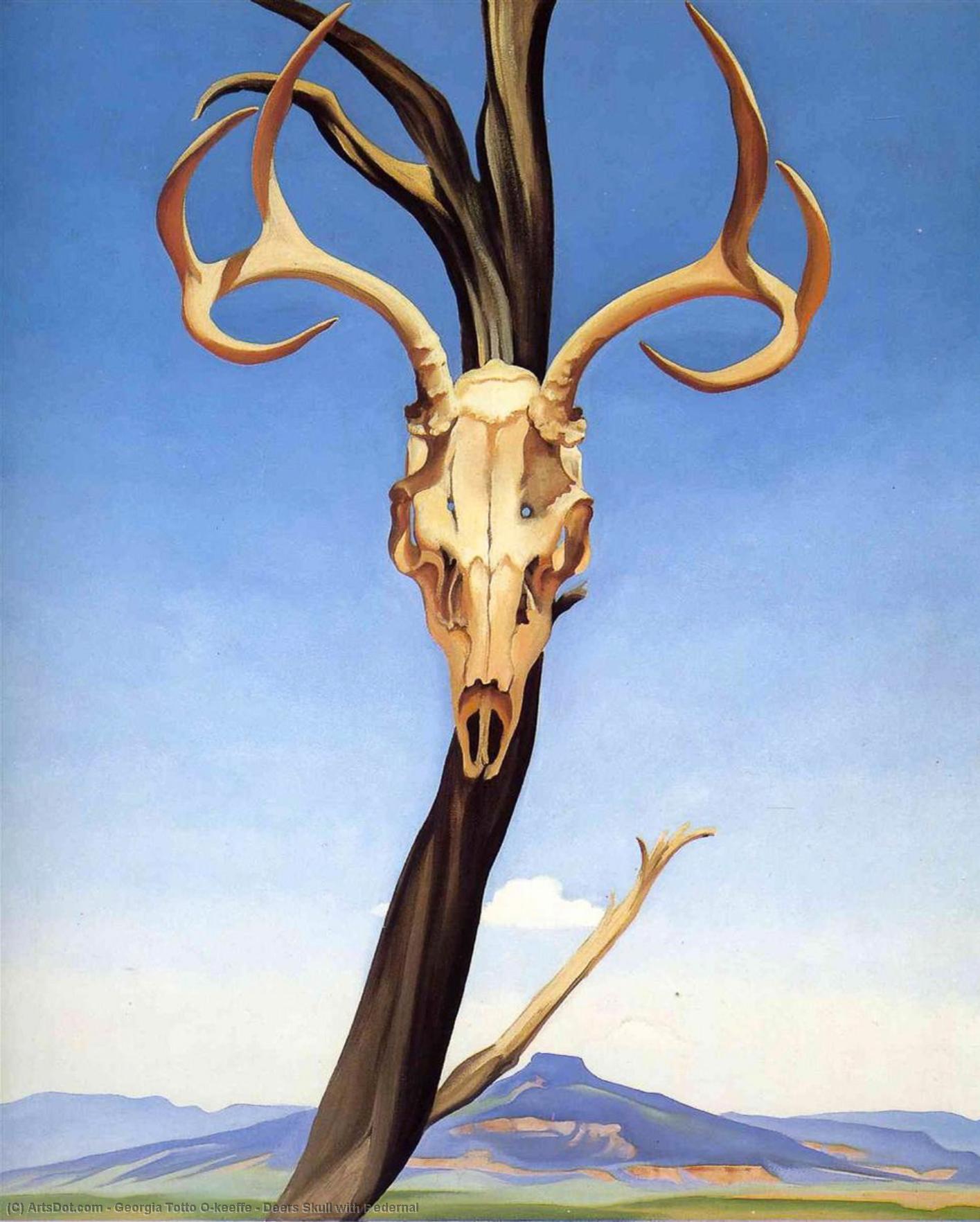 WikiOO.org - Encyclopedia of Fine Arts - Maľba, Artwork Georgia Totto O'keeffe - Deers Skull with Pedernal