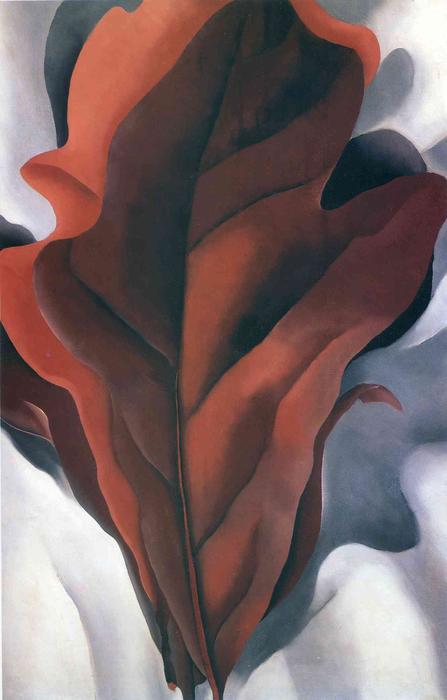WikiOO.org - Енциклопедия за изящни изкуства - Живопис, Произведения на изкуството Georgia Totto O'keeffe - Large Dark Red Leaves on White