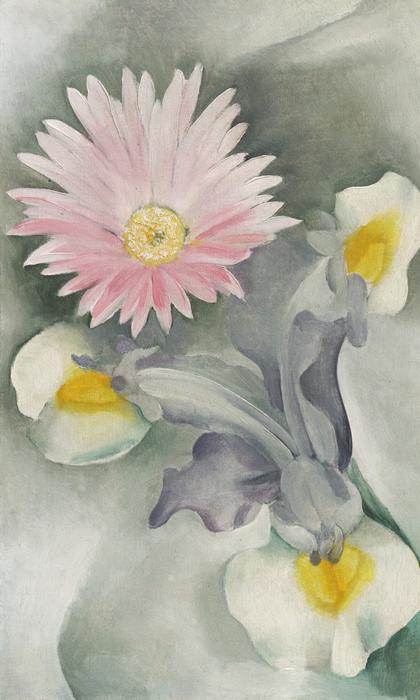 WikiOO.org - Encyclopedia of Fine Arts - Maľba, Artwork Georgia Totto O'keeffe - Pink Daisy with Iris