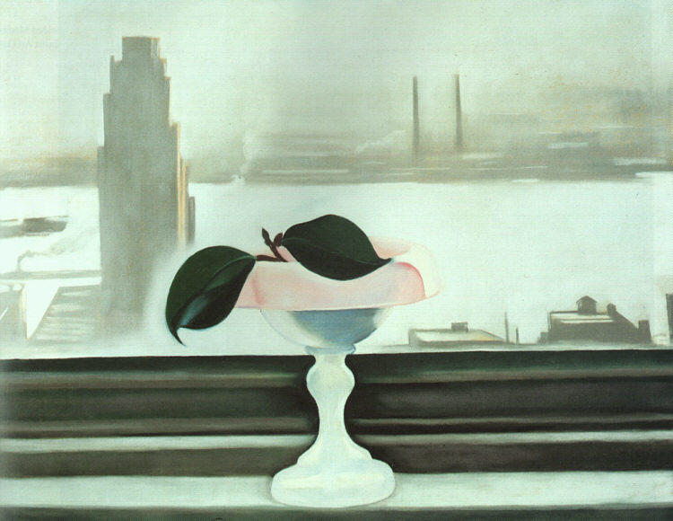 WikiOO.org - Енциклопедия за изящни изкуства - Живопис, Произведения на изкуството Georgia Totto O'keeffe - Pink Dish and Green Leaves