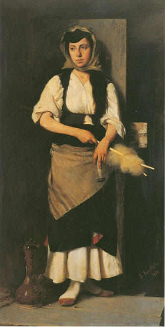 WikiOO.org - אנציקלופדיה לאמנויות יפות - ציור, יצירות אמנות Georgios Jakobides - Girl with Distaff and Spindle
