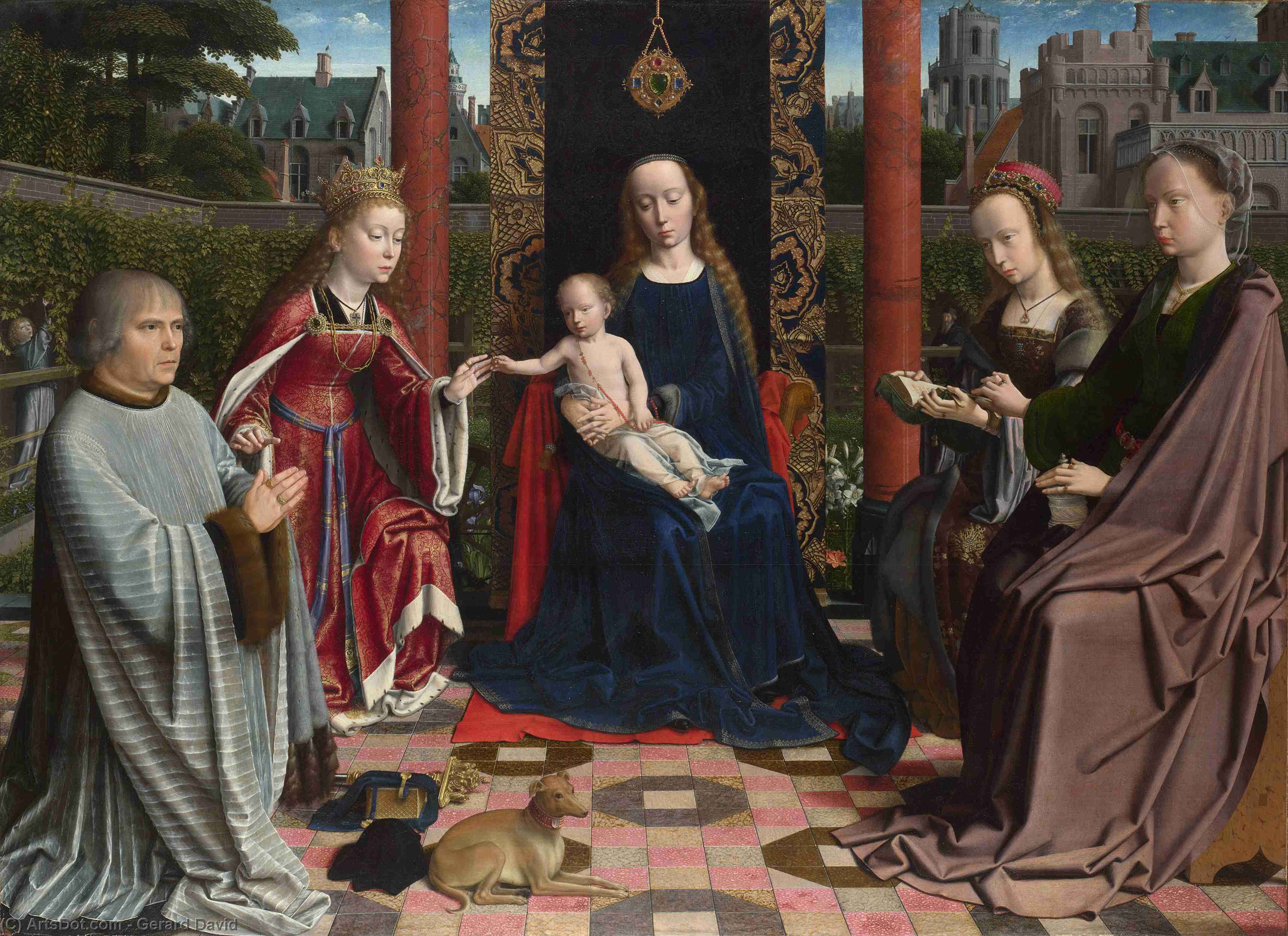 Wikioo.org - The Encyclopedia of Fine Arts - Painting, Artwork by Gerard David - The Virgin and Child with Saints and Donor
