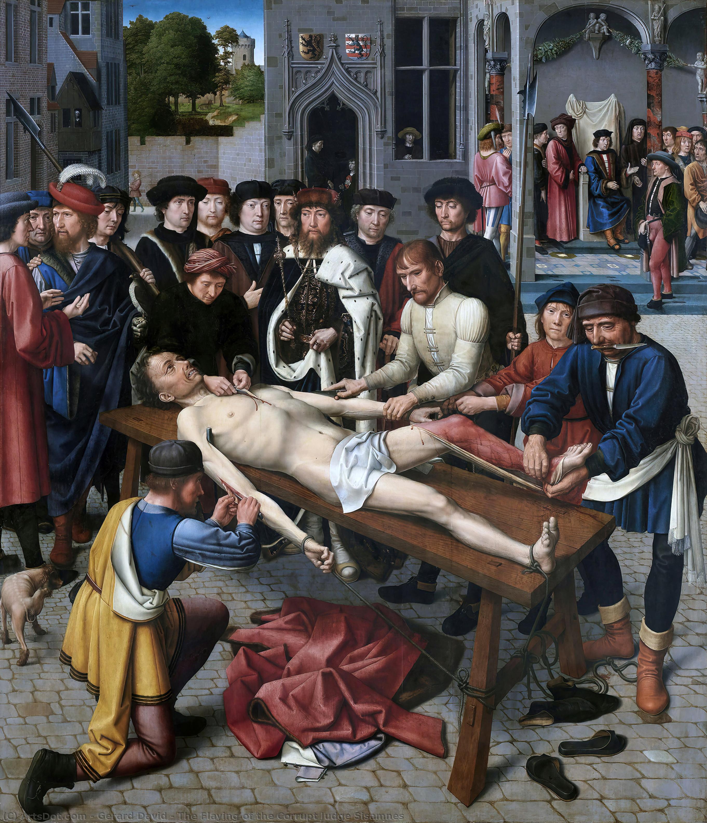 WikiOO.org - Encyclopedia of Fine Arts - Maľba, Artwork Gerard David - The Flaying of the Corrupt Judge Sisamnes
