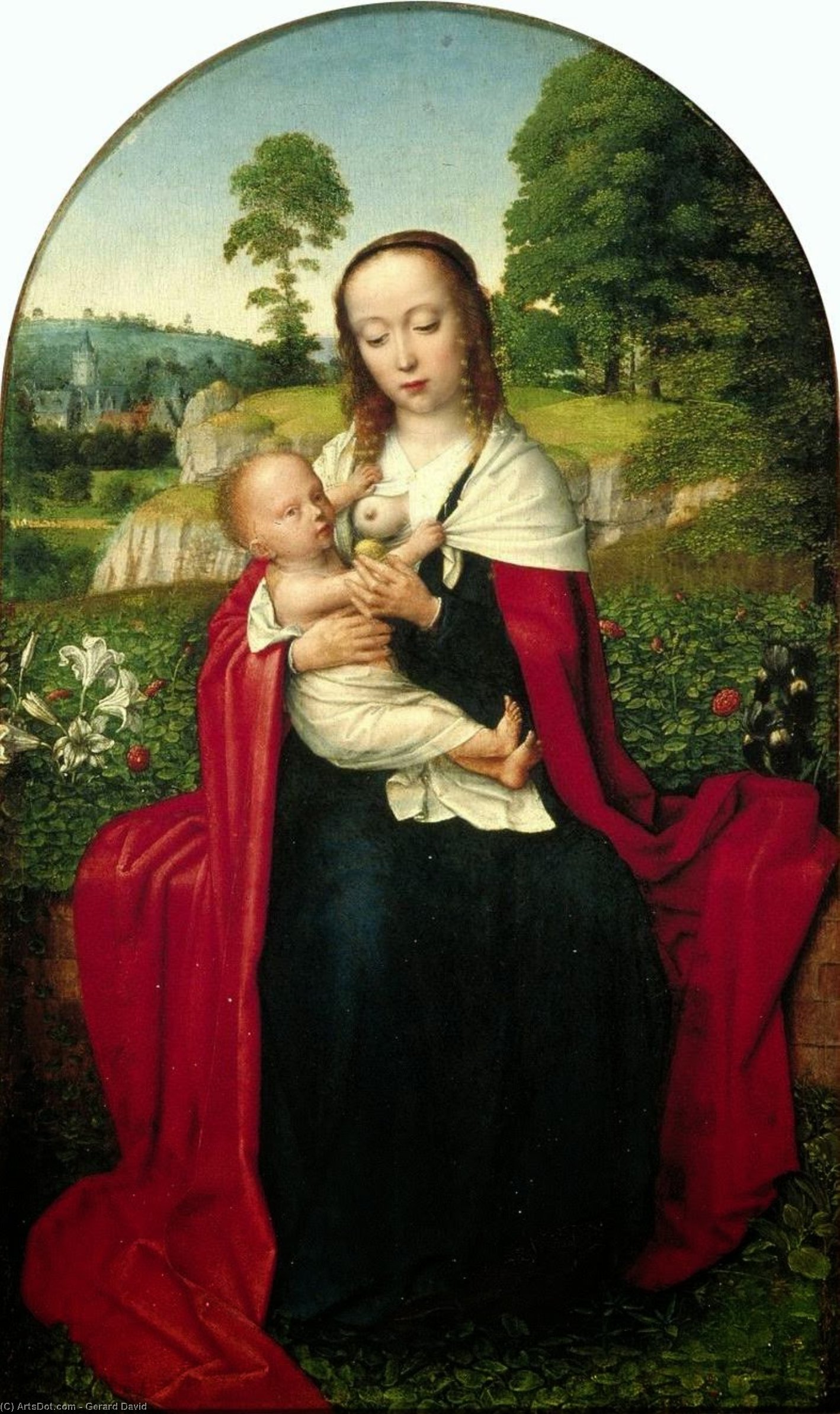 Wikioo.org – L'Encyclopédie des Beaux Arts - Peinture, Oeuvre de Gerard David - la vierge et enfant dans un paysage