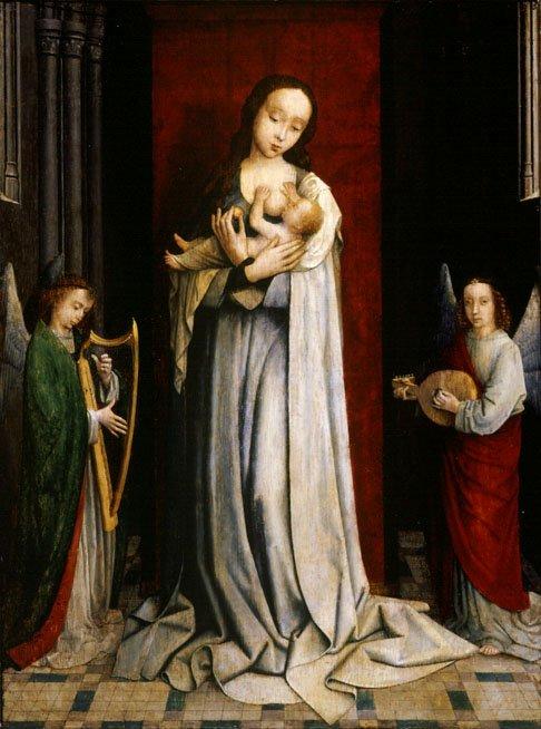 Wikioo.org - The Encyclopedia of Fine Arts - Painting, Artwork by Gerard David - Madonna and Child with Two Music Making Angels