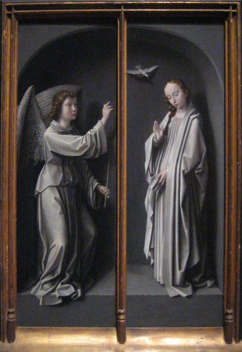 Wikioo.org - The Encyclopedia of Fine Arts - Painting, Artwork by Gerard David - Archangel Gabriel and Virgin Annunciate