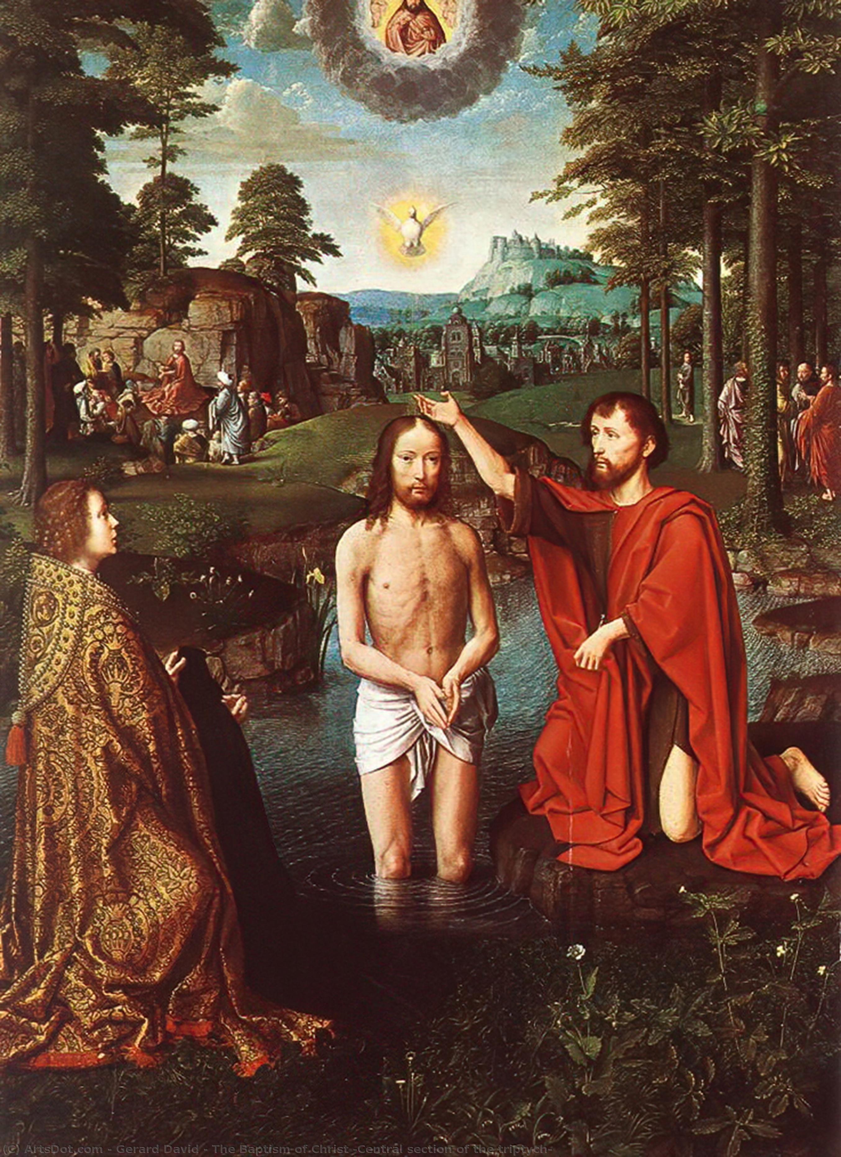 Wikioo.org – L'Encyclopédie des Beaux Arts - Peinture, Oeuvre de Gerard David - Le Baptême du Christ centrale  domaine  de  la  du Triptyque