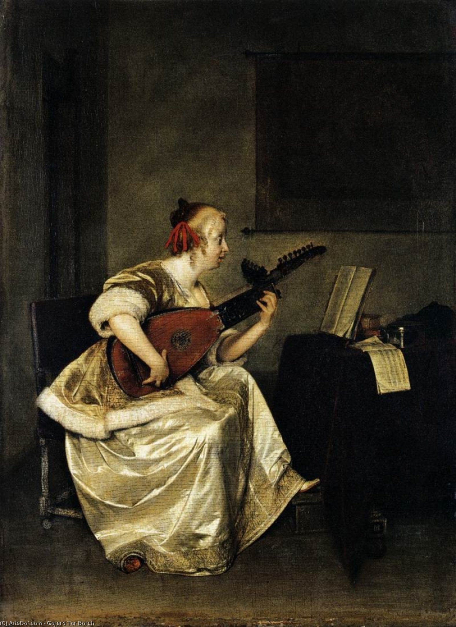 Wikioo.org - The Encyclopedia of Fine Arts - Painting, Artwork by Gerard Ter Borch - The Lute Player