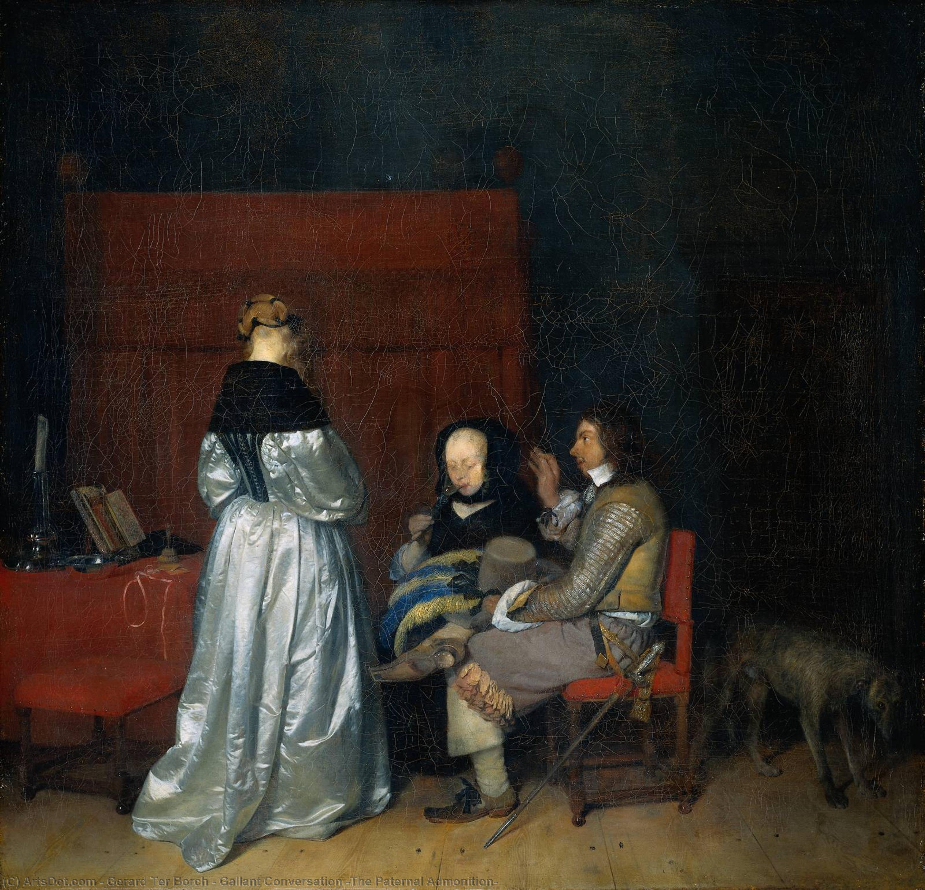 Wikioo.org - The Encyclopedia of Fine Arts - Painting, Artwork by Gerard Ter Borch - Gallant Conversation (The Paternal Admonition)