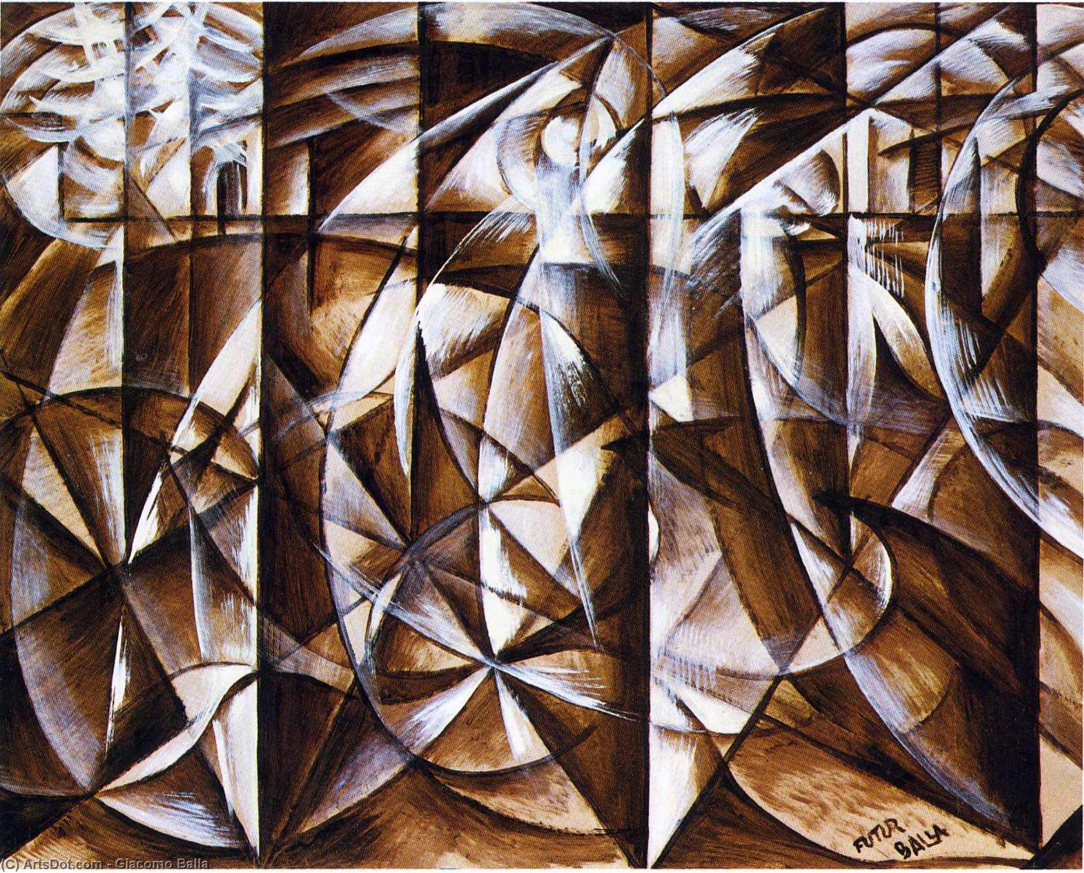 Wikioo.org - The Encyclopedia of Fine Arts - Painting, Artwork by Giacomo Balla - Velocity of Cars and Light