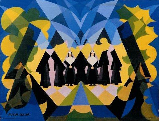 Wikioo.org - The Encyclopedia of Fine Arts - Painting, Artwork by Giacomo Balla - Nuns and Landscape