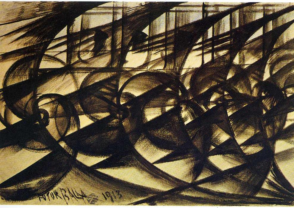Wikioo.org - The Encyclopedia of Fine Arts - Painting, Artwork by Giacomo Balla - Speeding Car (study). Abstract Speed.