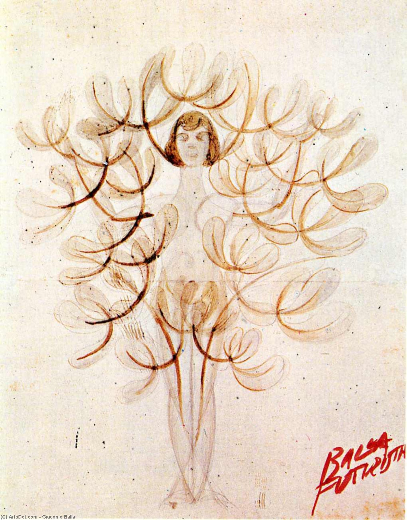 Wikioo.org - The Encyclopedia of Fine Arts - Painting, Artwork by Giacomo Balla - Mimicry synoptic': the tree-woman or woman-flower