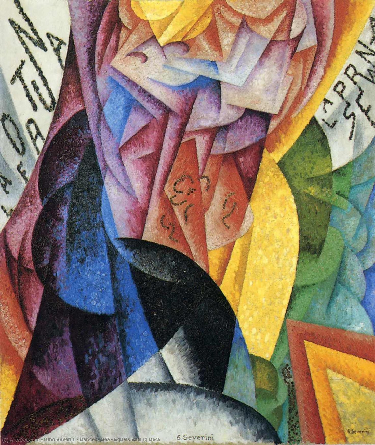 Wikioo.org - The Encyclopedia of Fine Arts - Painting, Artwork by Gino Severini - Dancer + Sea + Equals Sailing Deck