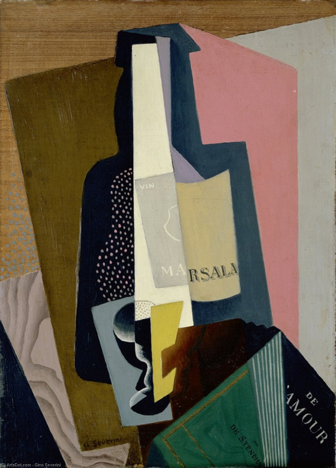 Wikioo.org - The Encyclopedia of Fine Arts - Painting, Artwork by Gino Severini - Still Life with Marsala Bottle