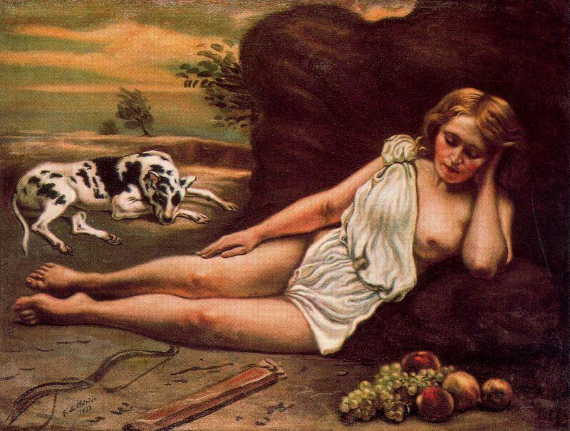 Wikioo.org - Bách khoa toàn thư về mỹ thuật - Vẽ tranh, Tác phẩm nghệ thuật Giorgio De Chirico - Diana sleep in the woods