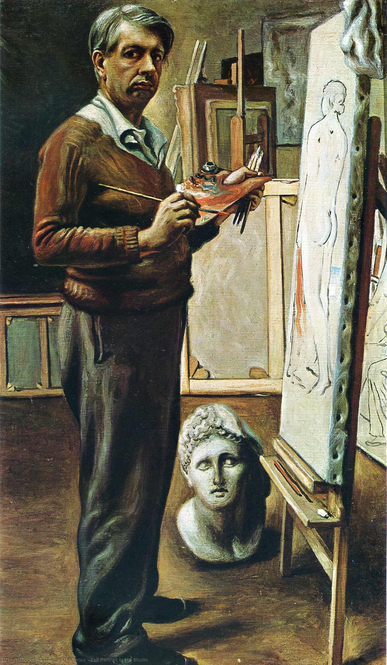 WikiOO.org - Encyclopedia of Fine Arts - Schilderen, Artwork Giorgio De Chirico - Self Portrait in the Studio