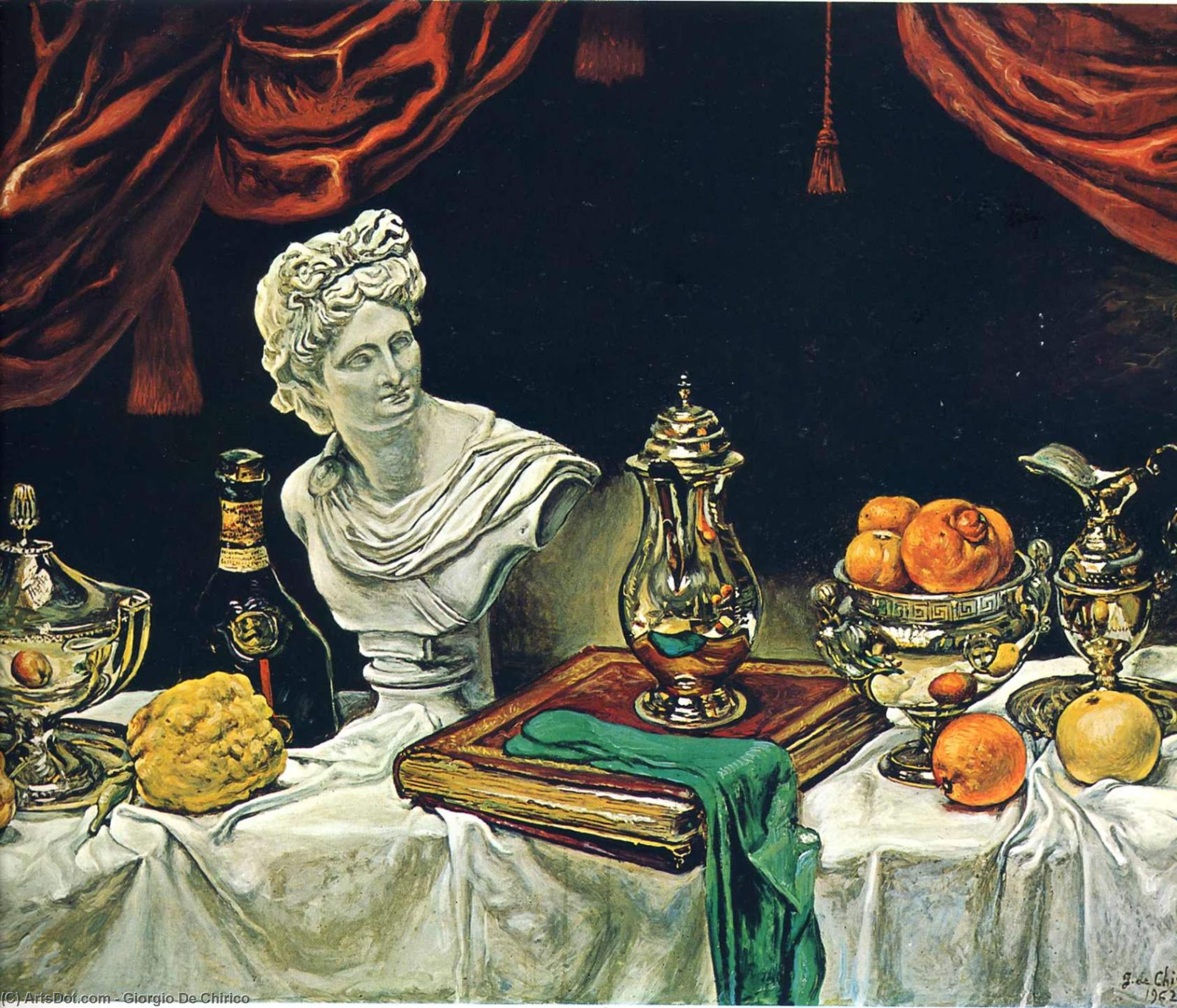 Wikioo.org - The Encyclopedia of Fine Arts - Painting, Artwork by Giorgio De Chirico - Still Life with Silver Ware