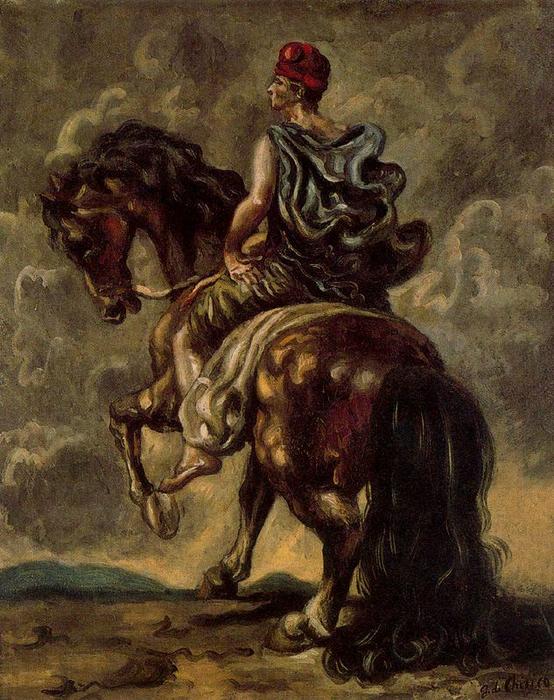 Wikioo.org - The Encyclopedia of Fine Arts - Painting, Artwork by Giorgio De Chirico - Cavalryman with a Red Hat and a Blue Cloak